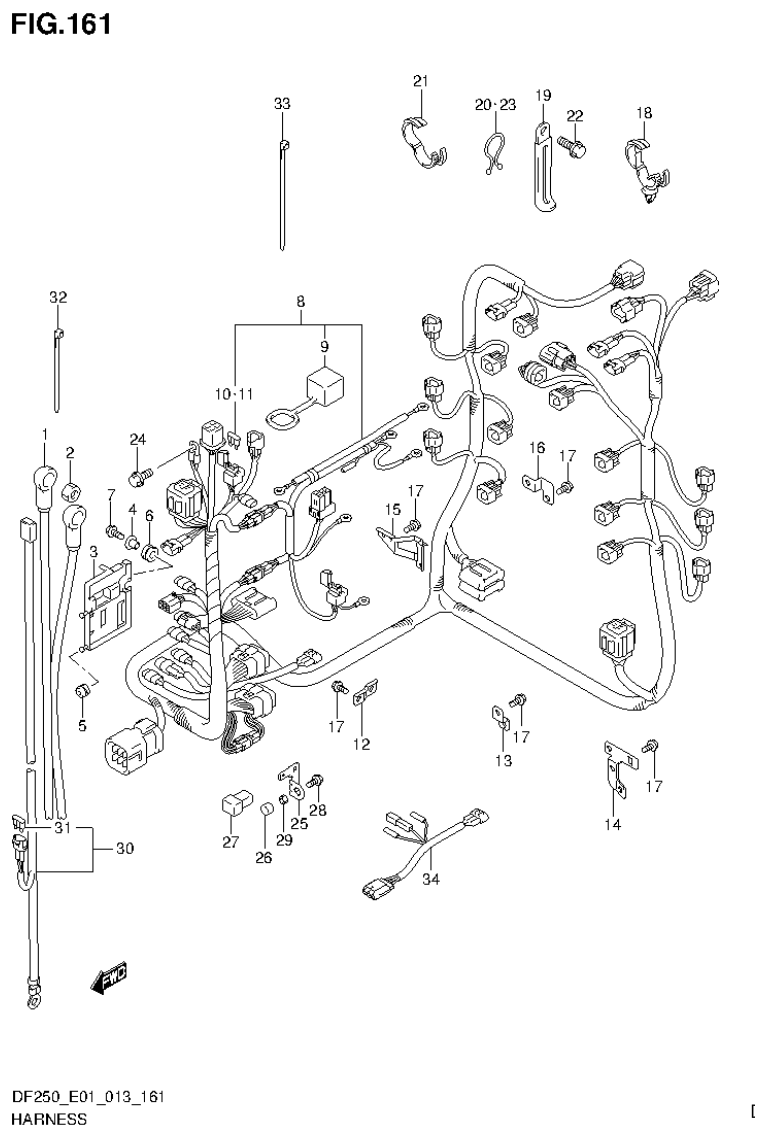 Suzuki DF200T, DF200Z, DF225T, DF225Z, DF250T, DF250Z HARNESS (DF225T E1) parts diagram